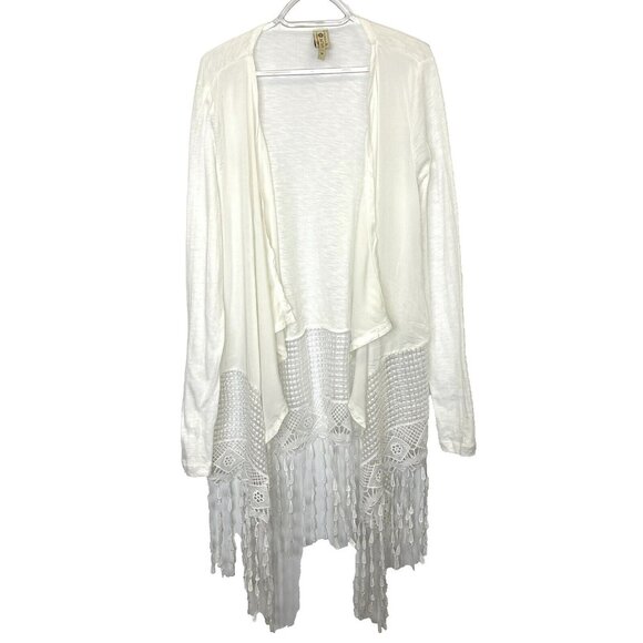 XCVI Open Cardigan Sweater Womens Size Medium White Lightweight Boho Fringe - Picture 1 of 6